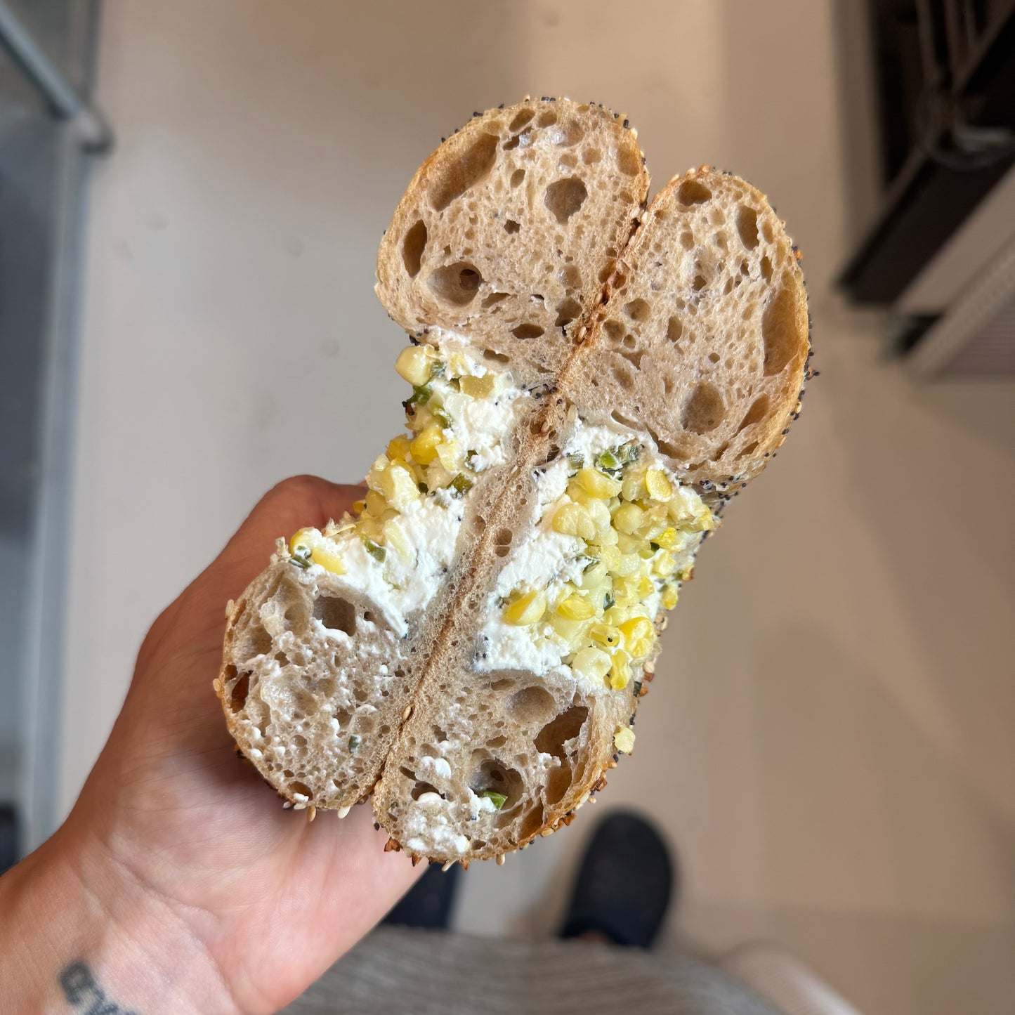 Jalapeño & Corn Bialy w Chive Cream Cheese